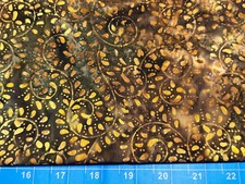Tina Scrap 9"x21" Leaf Swirl Vine Fall Batik Brown Thanksgiving Cotton Fabric