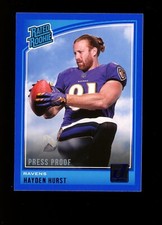 2018 Donruss #339 Hayden Hurst Baltimore Ravens RC Rookie Blue Press Proof QTY