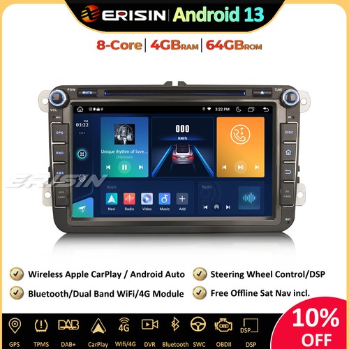 8" DAB+ Android 13 Car Stereo Sat Nav for VW Passat Golf 5/6 Polo T5 Tiguan SEAT - Picture 21 of 21