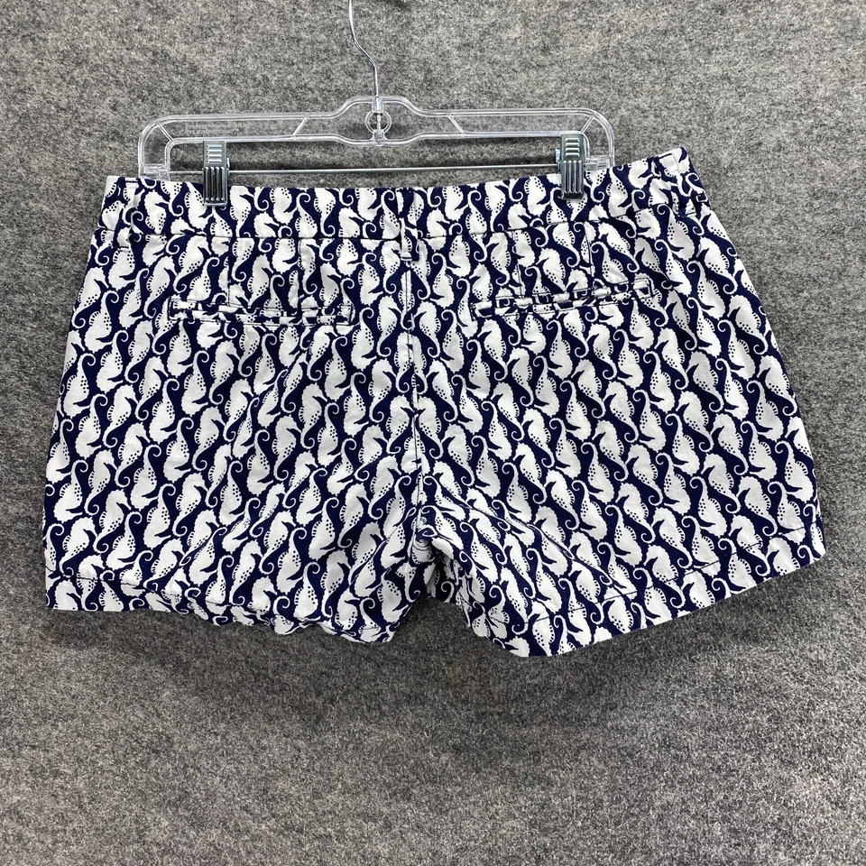 Old Navy Shorts Women 8 Blue Sea ​​Horse Print Mid Rise Chino Flat Front Cotton - Image 2 of 4