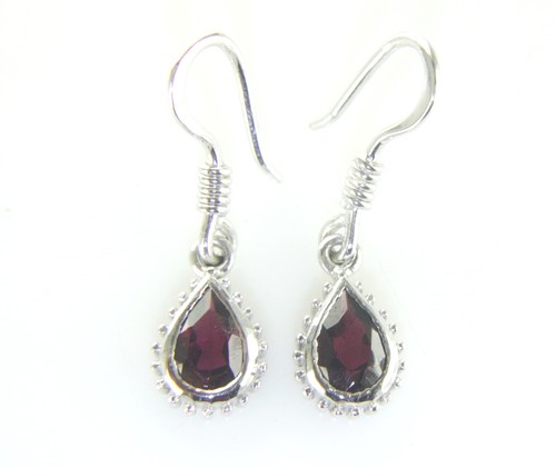 Garnet Pear Shape Dangling Earring Pair 10K White Gold - Picture 4 of 6