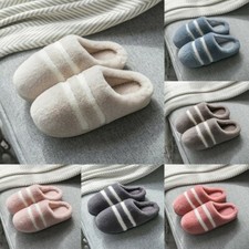 Men Women Home Stripe Simplicity Warm Winter Couple Warm Plush Slippers Couples