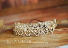 Boho Bohemian Woman Rhinestone Headband Stretch Headband Gold Hippie Style