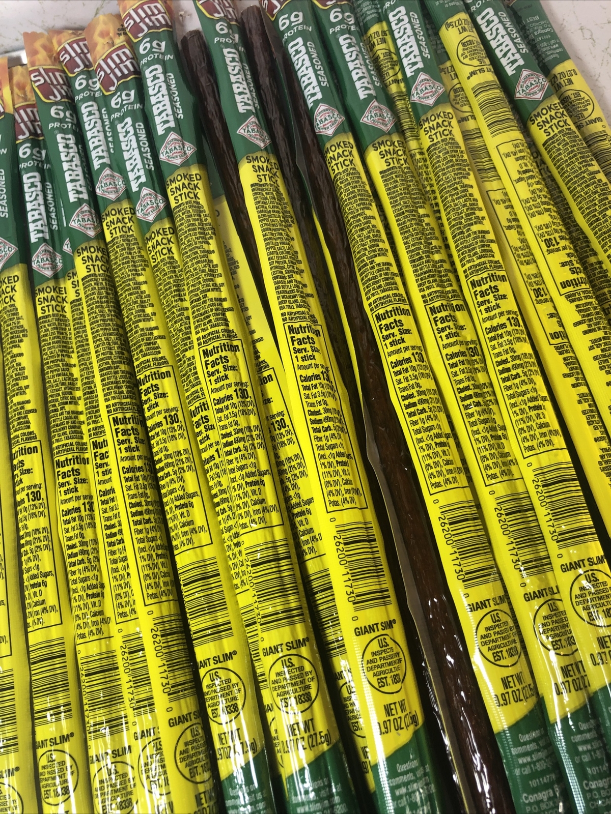 37 STICKS SLIM JIM Smoked Meat Sticks TABASCO FLAVOR Keto Friendly, 0