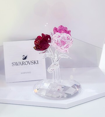 New 100% SWAROVSKI Pink Crystals Rose Bouquet Jar Figurine Display