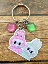 Pink Green Bunny Monster Key Chain Backpack Tag Zipper Pull Cat Eye Purse Charm