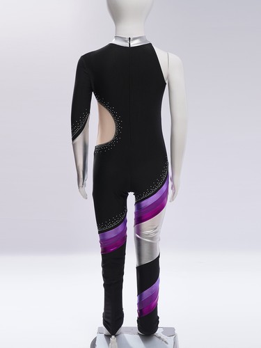 Kids Girls Unitard Asymmetrical Bodysuit Yoga Jumpsuit Full Length Rompers Show - Picture 6 of 27