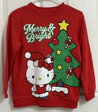 Hello Kitty Girls Size L Christmas Sweatshirt MERRY  BRIGHT Red Holiday Top