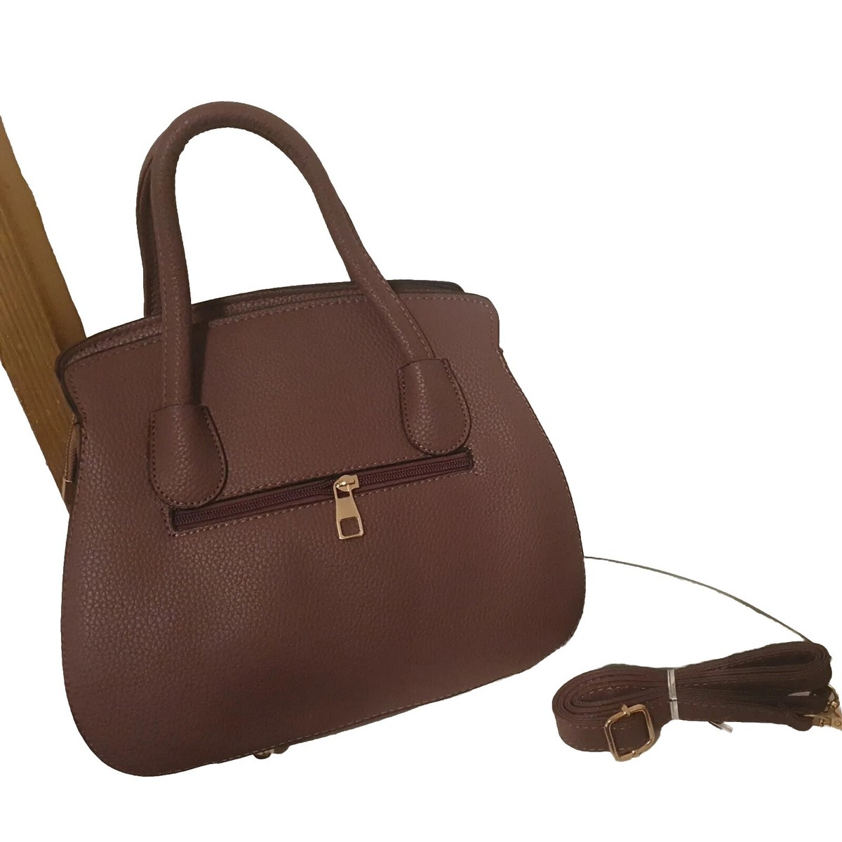 Luxury Fashion Handbag With Logo Brown Zipped Clouser Top Handles