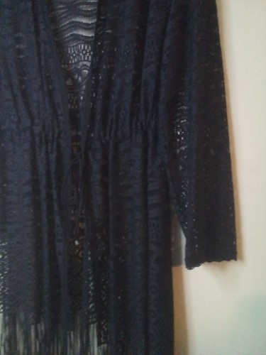 Dotti Cardigan Sweater Women S Long Sleeve Fringe Lace Open Tie Front Black - Picture 7 of 16