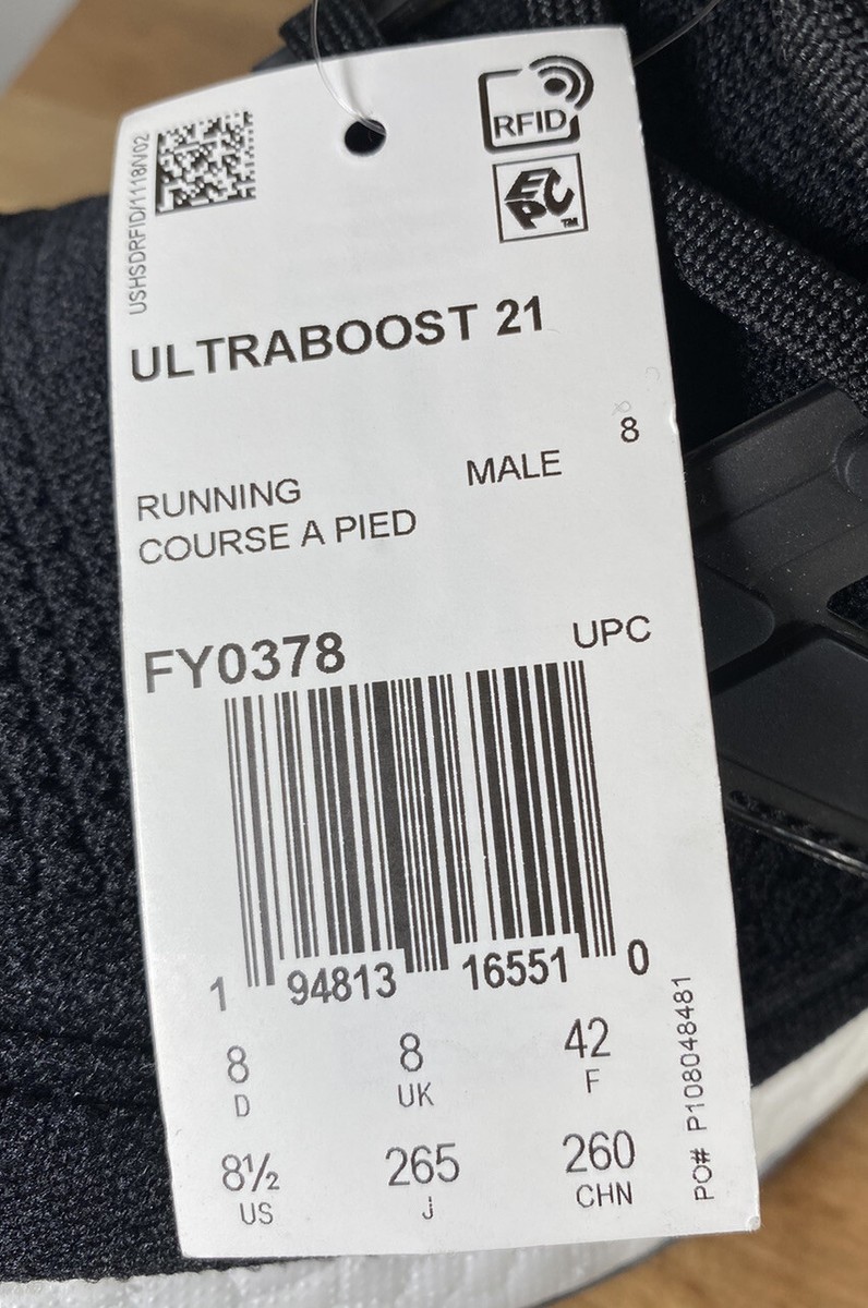adidas UltraBoost 21 Core Black White Running Shoes Mens Size 8.5