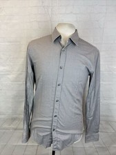 SLIM FIT Hugo Boss Men's Gray Geometric Square Cotton Dress Shirt M 178