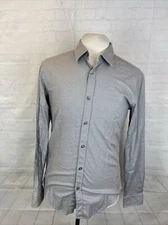SLIM FIT Hugo Boss Men's Gray Geometric Square Cotton Dress Shirt M $178