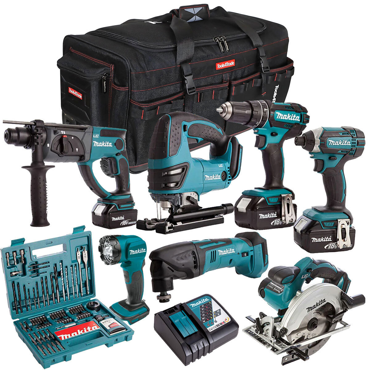Makita 18V Piece Combo Tool Kit x 5Ah Battery 100 Piece Bit