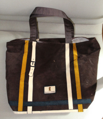 ROBERTA DI CAMERINO BROWN VELVET GOLD STRIP ZIPPERED VTG TOTE PURSE