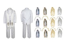 Toddler Infant Baby Boy Christening Baptism White Suit Stole Mary Guadalupe S-20