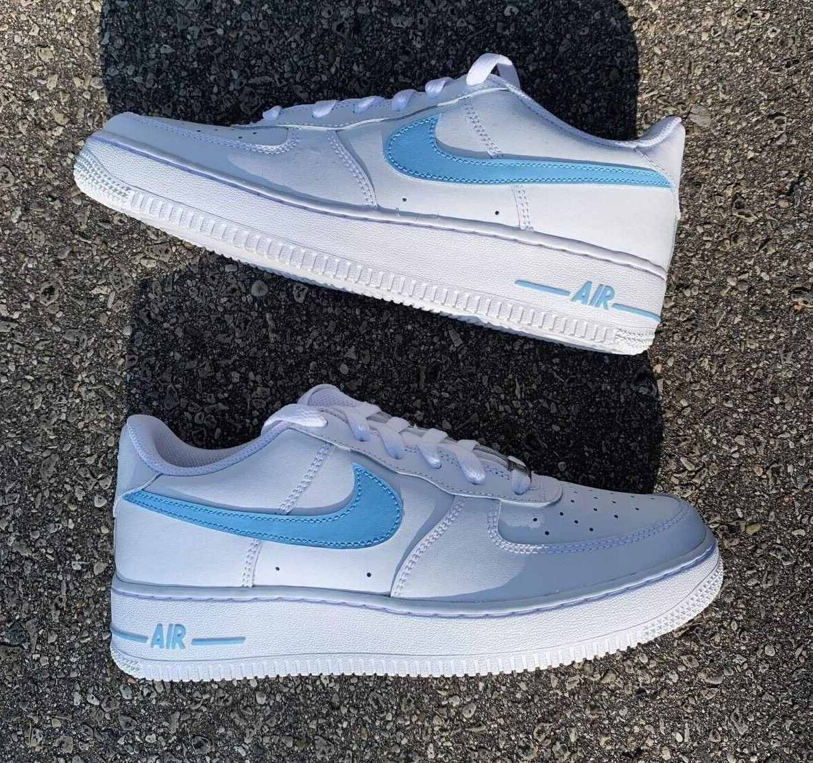 Baby Blue Swoosh Custom Nike Air Force White Shoes Mens Womens