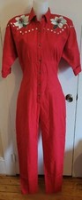 Vintage NokNok Embellished Red Jumpsuit Sz Large Poinsettias Country/Xmas/PRIDE