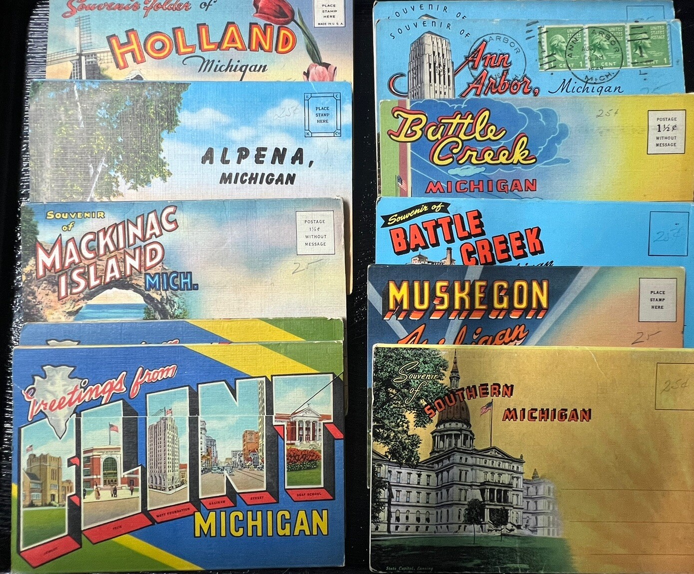 1930/40s Souvenir Of Michigan Booklet Postcards, Flint, Ann Arbor
