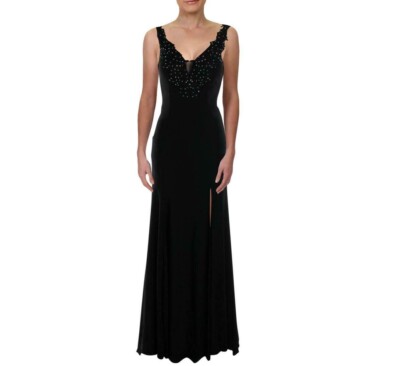 Say Yes To The Prom Junior Womens 3/4 Black Bejeweled Bodice Halter Gown  NWT | eBay