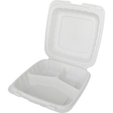 8 in x 8 in x 3 in Hinged 3 Compartment Plastic Container