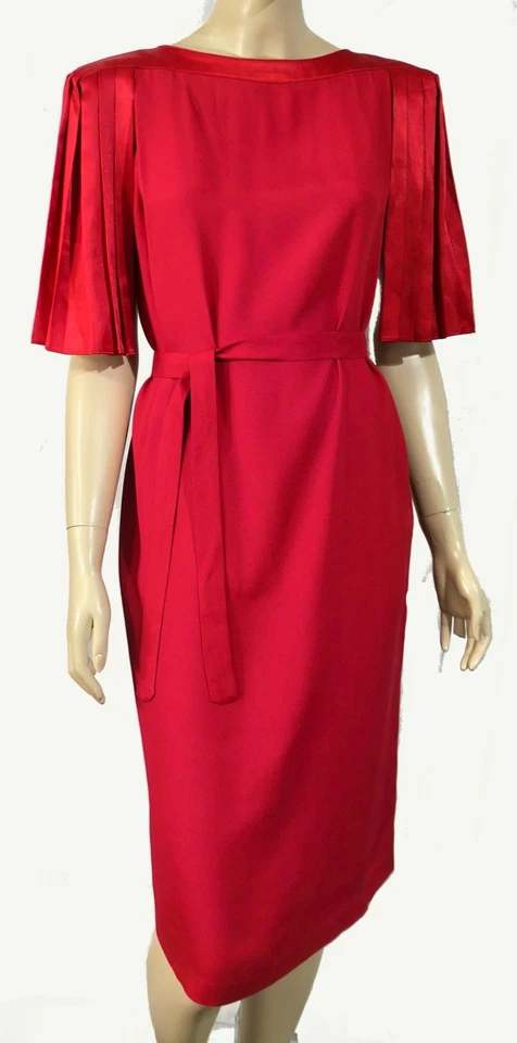 Vestido De Colección Lizzy Johnny Fiesta Cóctel Satén Abanico Plisado Manga Cinturón Cambio M Foto 2 de 4