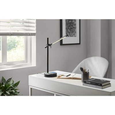 22 in. Indoor Black Integrated LED Table Lamp with Built-in Wireless Charging