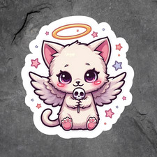 Cat sticker vinyl decal angel skeleton kawaii cute gothic art retro laptop