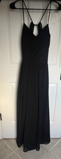Azazie A12 Black Chiffon Maxi Bridesmaid Dress Open Back Formal Gown Size 12