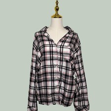 victoria's secret Y2K coquette plaid pink black white button up sleep shirt chic