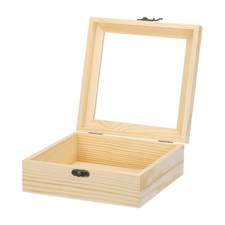 Unfinished Wooden Display Box,7.1"x7.1"x2.8" Storage Box with Glass Lid Beige
