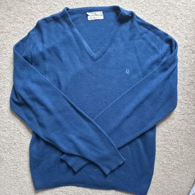 Vintage 80er Christian Dior Pullover Herren M Blau V-Ausschnitt Orlon Acryl Struktur