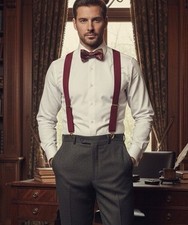 Vintage Burgundy Suspenders CAS W. Germany Clips Adjustable Braces Retro