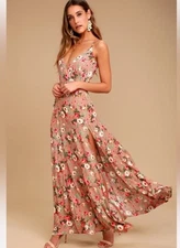 Lulus Everlasting Bliss Blush Floral Print Maxi Dress L
