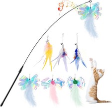 Feather Teaser Cat Toy, Interactive Feather Wands Cats Toy Flying