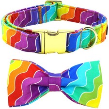 Rainbow Stripes Dog Collar for LGBT Pride Month Adjustable for All Sizes
