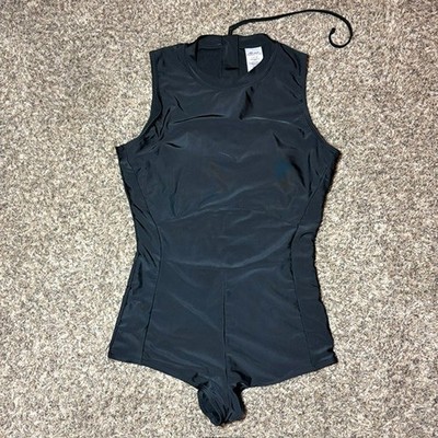 Endless Waves Swimsuit Juniors L 11-13 Solid One Piece Romper Black  Zip Back