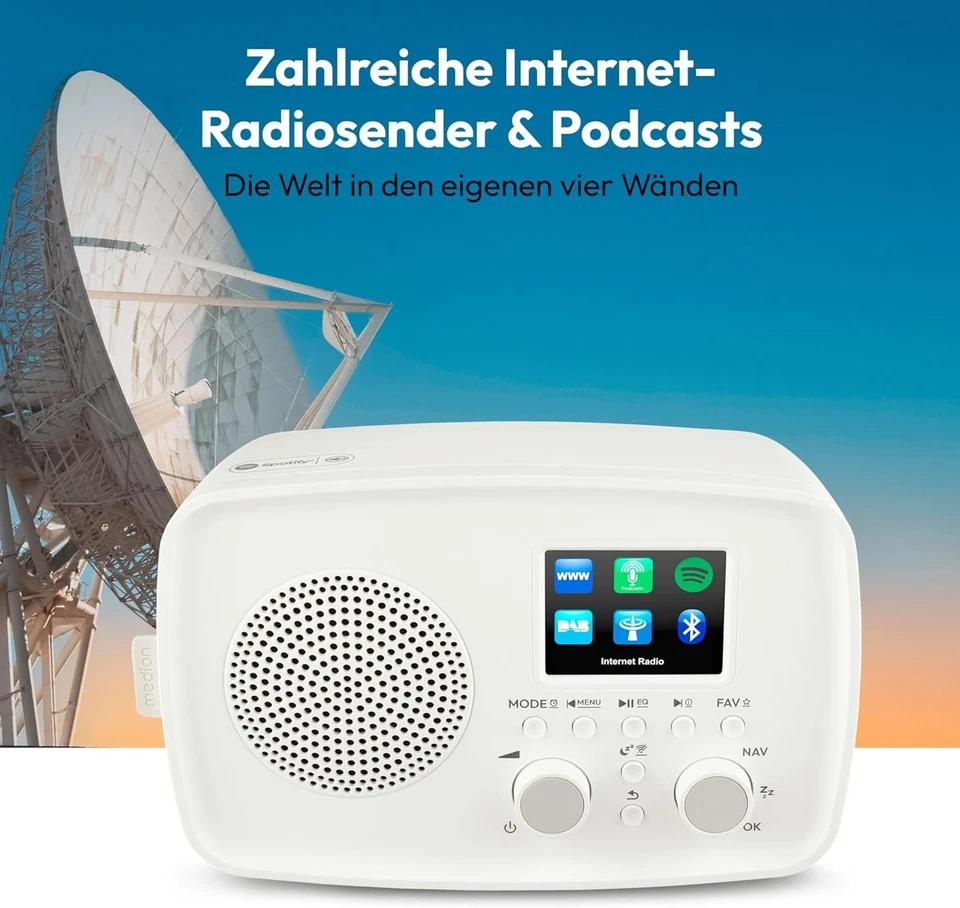 MEDION Internetradio DAB+ IRE-1 – WLAN, Bluetooth, Spotify Connect, Weiß - Bild 2 von 4