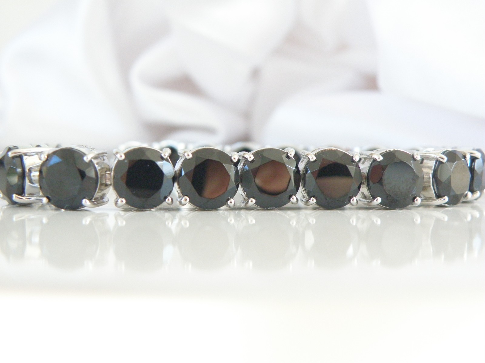 Sterling Silver 925 Natural 50tcw Black Spinel Tennis Bracelet 8"