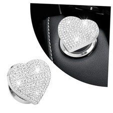 Bling Push Start Button Cover with Rhinestone,Heart Push to Start Button White