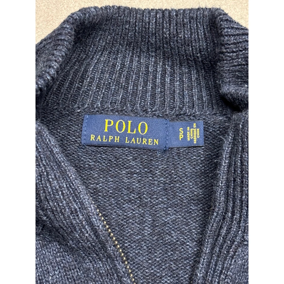 Polo Ralph Lauren Half Zip Knit Sweater Men's S Navy Blue Wool Blend Pullover - Image 3 of 4
