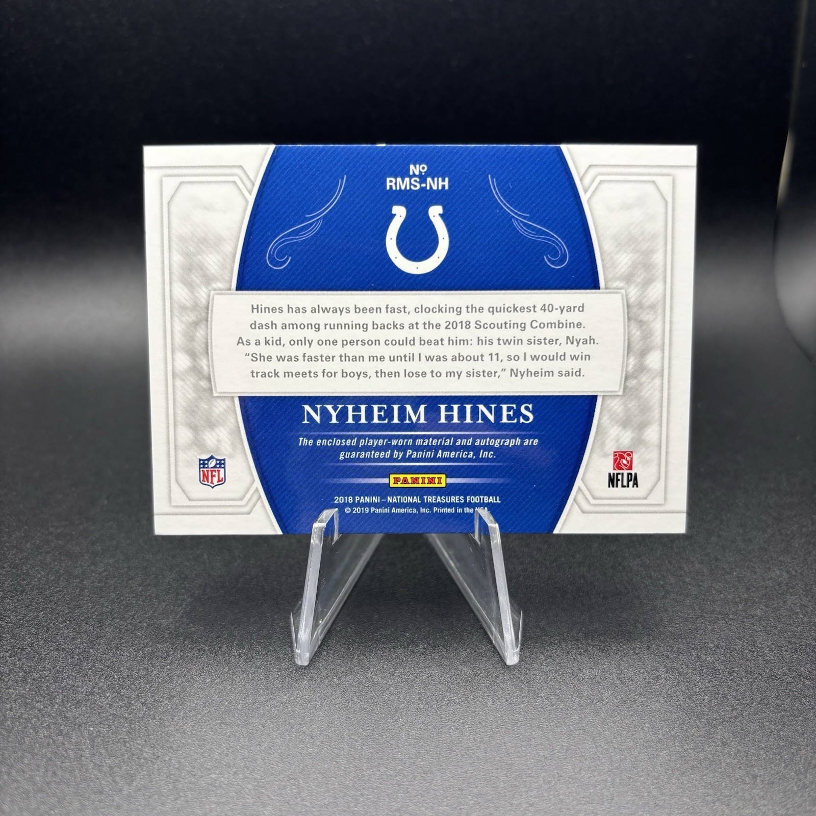 2018 Panini National Treasures Autograph Auto Nyheim Hines 1/1 NFL Shield Colts view 2