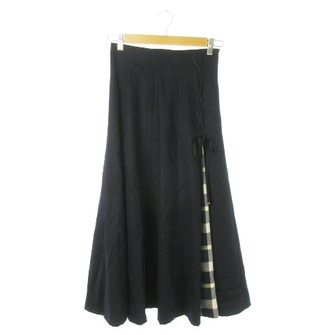 Crestbridge Navy Blue Label Lace-Up Ribbon Long Check Skirt Size 36