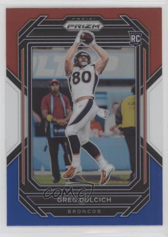 2022 Panini Prizm Rookies Red White & Blue Prizm Greg Dulcich #360 8p7