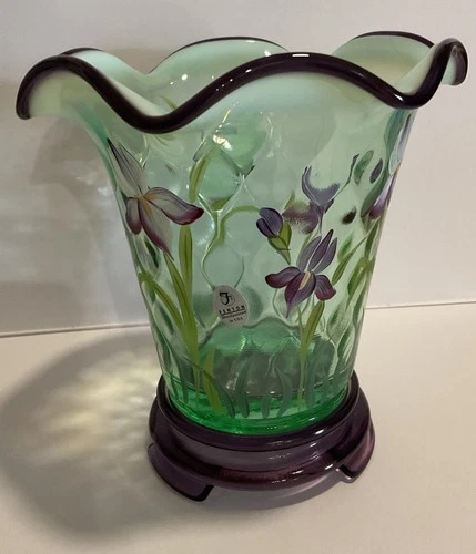 Fenton Designer Showcase Series Green Opal Glass Vase  Signed Bill Fenton