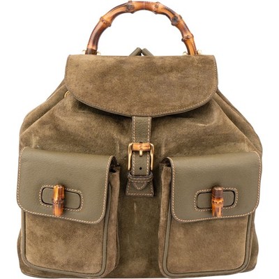 Gucci Suede Monogram Bamboo Backpack Rucksack