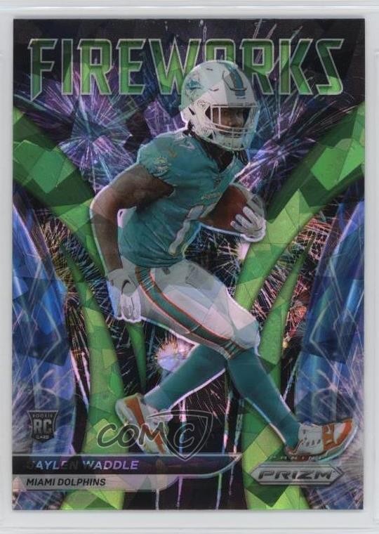 2021 Panini Prizm Fireworks Green Ice Prizm Jaylen Waddle #F-5 Rookie RC 0y9y