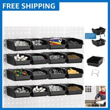 16 Pack Heavy Duty Pegboard Bins with Metal Hooks - Efficient Tool Organizer