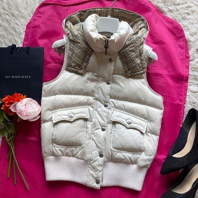 BURBERRY BLUE LABEL Down Vest Jacket Blouson Coat Women Size 38 Nova Plaid White