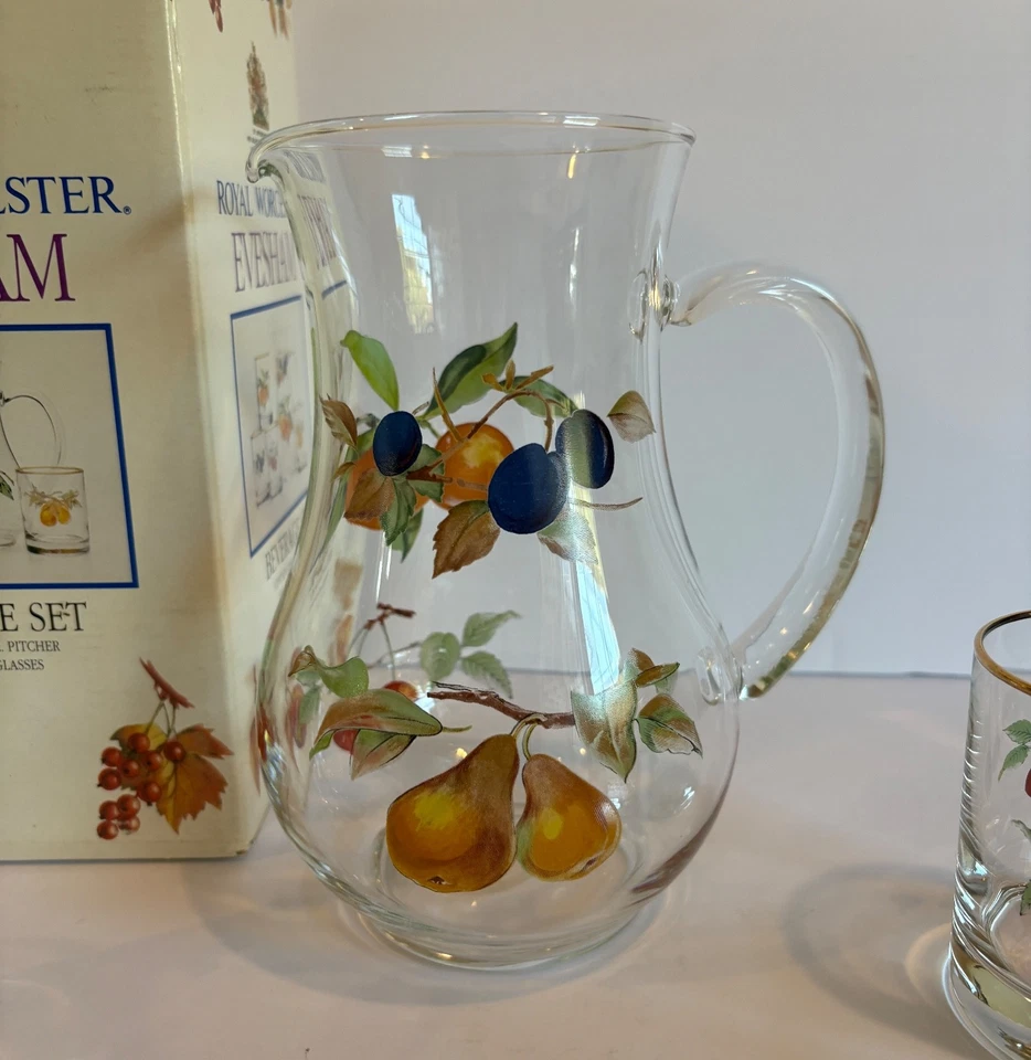 JUEGO DE BEBIDAS ROYAL WORCESTER EVESHAM JARRA Y 4 VASOS ROCAS WHISKY O O.J. Foto 4 de 4